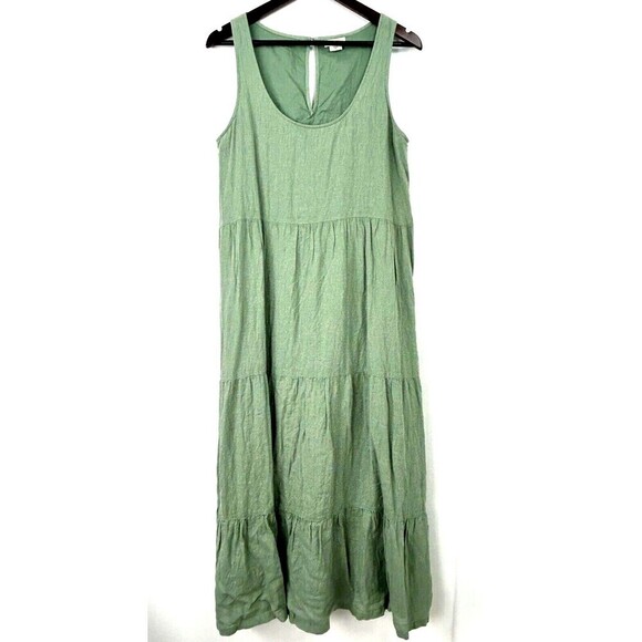Nicole Miller M Dress Sage Linen Blend Tiered Maxi Boho Cottage Flowy Lagenlook - Picture 2 of 11